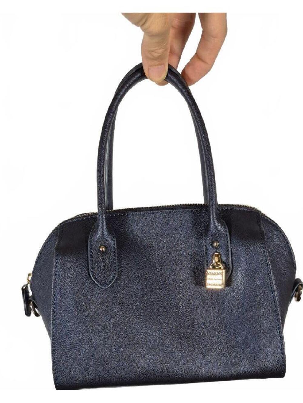 Tommy Hilfiger Navy Saffiano Satchel Bag Gold Lock Charm